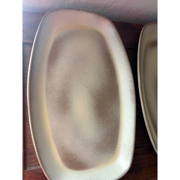 Vintage Frankoma Pottery Prairie Green Brown Serving Snack Tray 5PS 13.5" x 8.5" - Picture 1 of 3